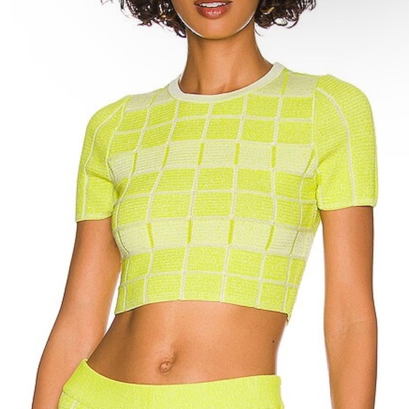 Solid & Striped Yellow Pear & Marshmallow Checkered Gingham Knit Cara Top Small - Picture 3 of 5